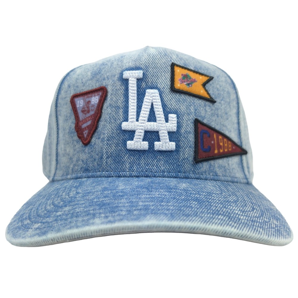 LA Dodgers Mitchell & Ness MLB Snapback Hat Cap 3D Logo Pennants Art Denim New
